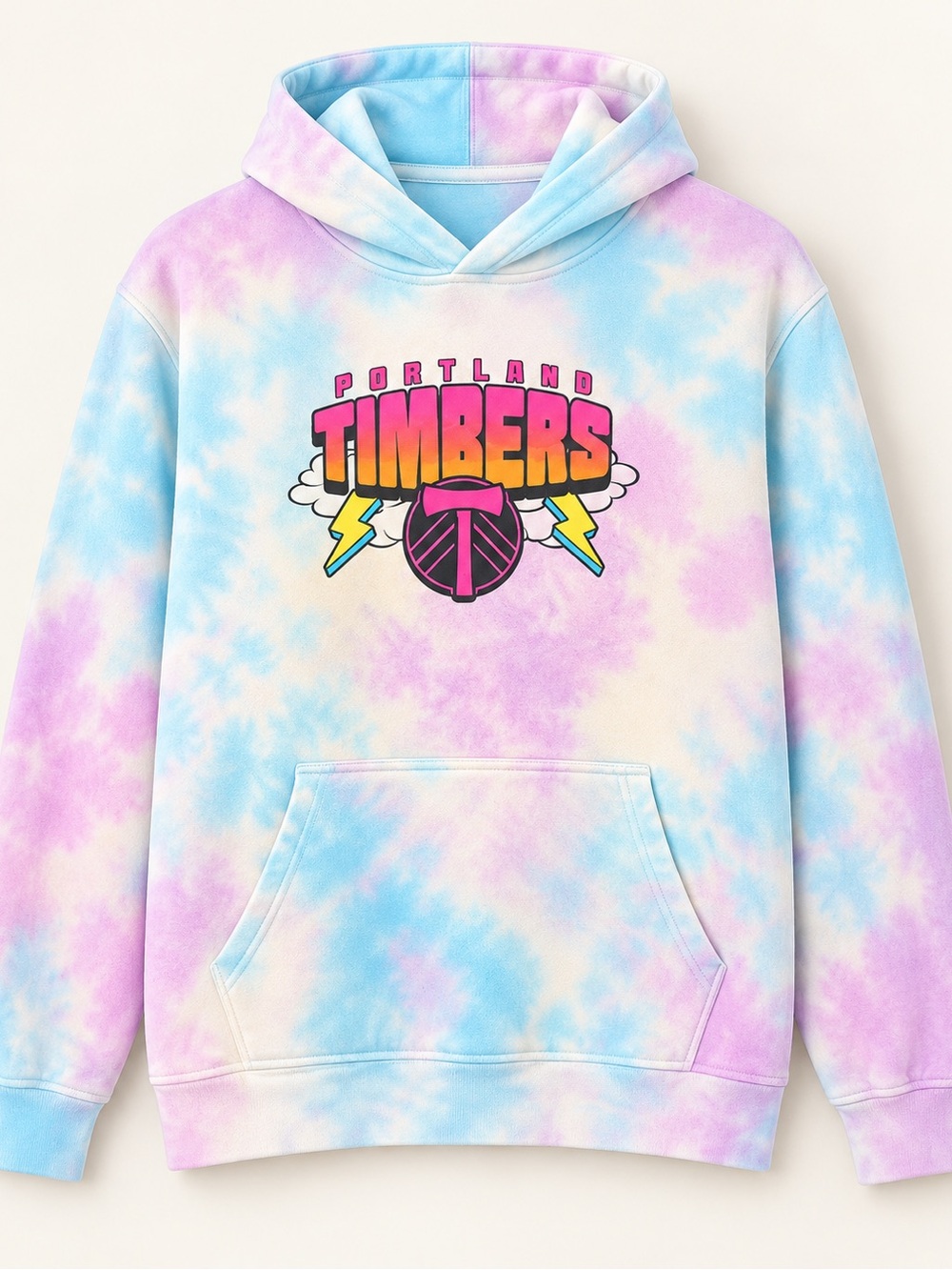 Portland Timbers Kids Tie-Dye Hoodie in Pastel Blue & Pink